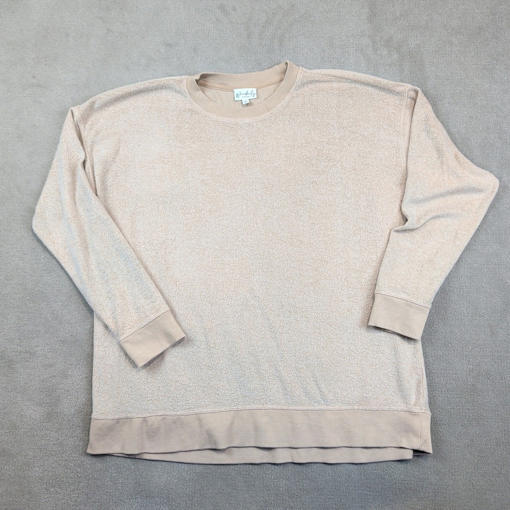 Wonderly Studio XL Oversized Boxy Sweatshirt Tan Textured Boucle Knit Crewneck